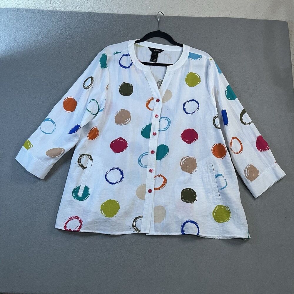 Ali Miles Circles Polka Dots Button Up Long Sleeve Top Artsy Womens Size XL